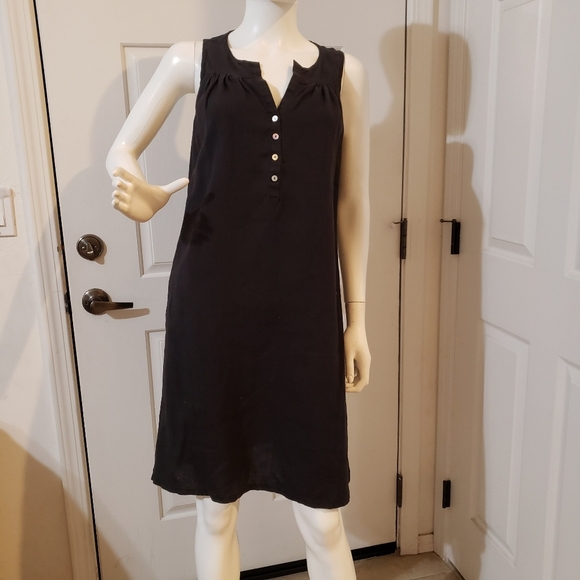 Allen Allen womens Henley style linen dress black size Small with pockets - Picture 1 of 8